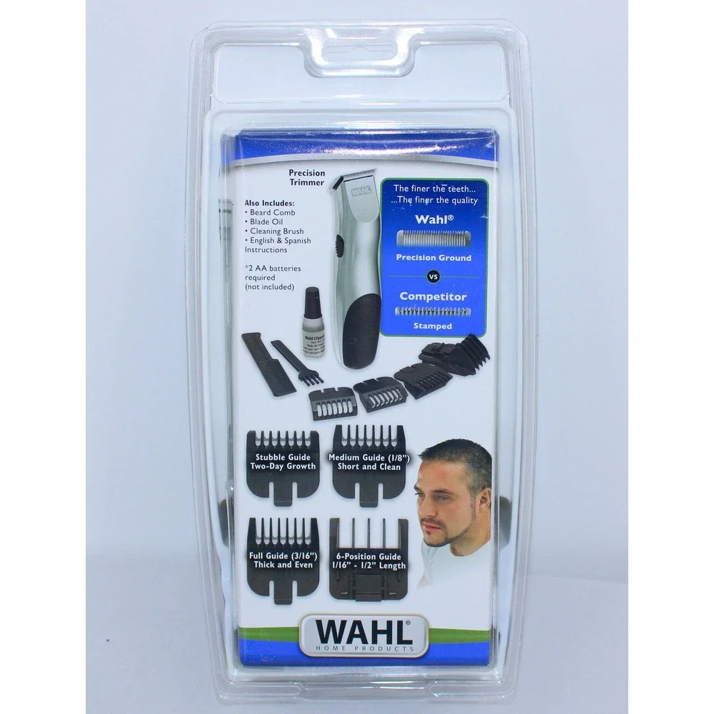 Wahl Beard Battery Trimmer Kit with Self-Sharpening Steel Blades Silver Black